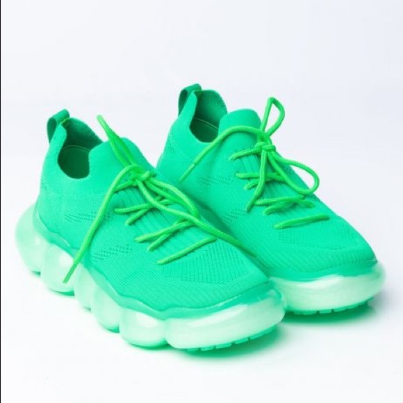 Azalea Wang Green Sock Trainer Retro Fashion Sneaker - Picture 5 of 7
